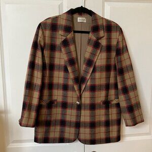 Vintage Bianca Wool Blazer Plaid Single Button Academia 80s 90s Neutral